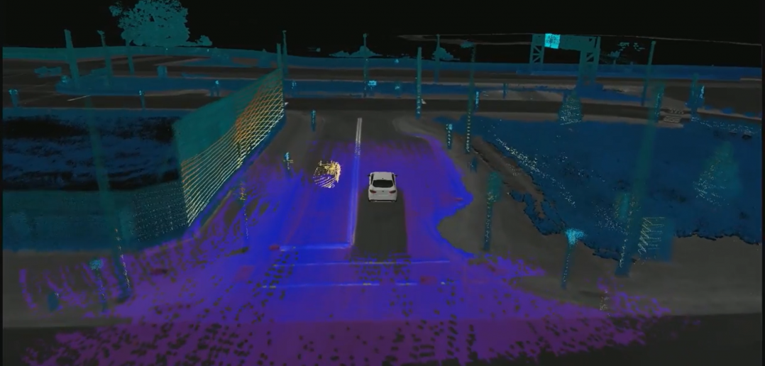 L'environnement de la voiture vu par le radar LiDAR.